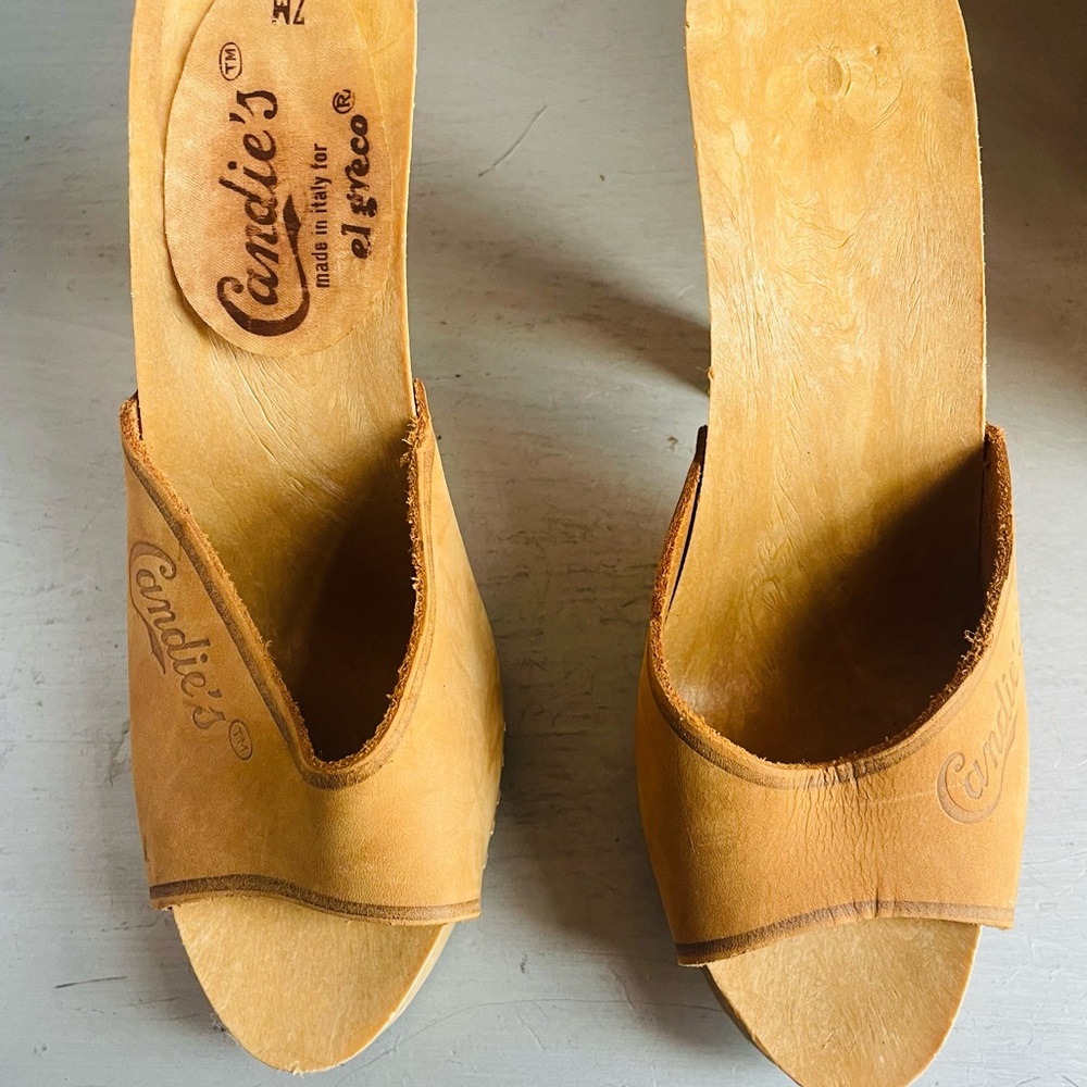 Candies Vintage Leather Women's Heels Slides Brown Platform 70s 80s Y2K Barbie